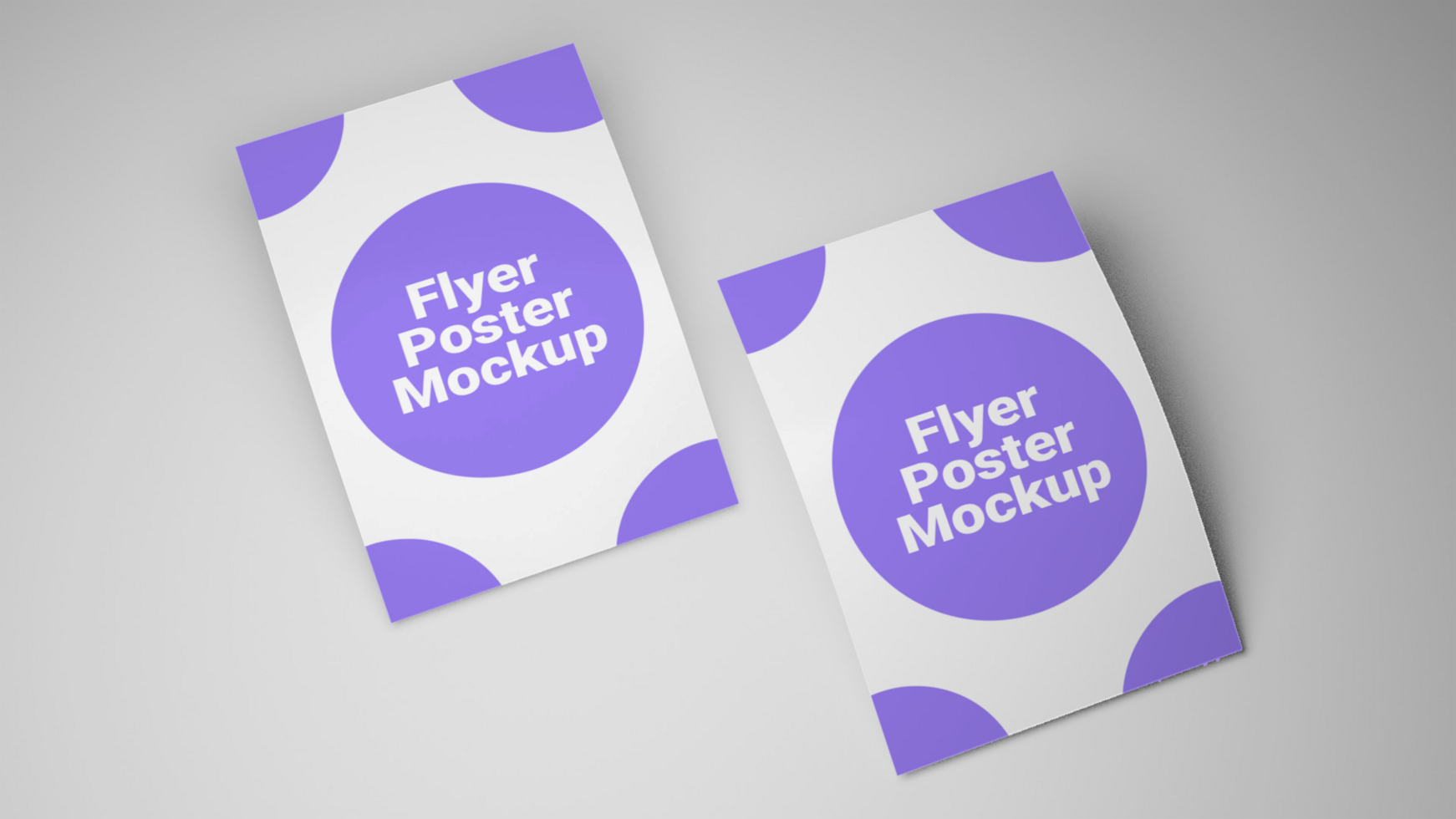 Two purple and white business cards with the words flyer poster mockup psd