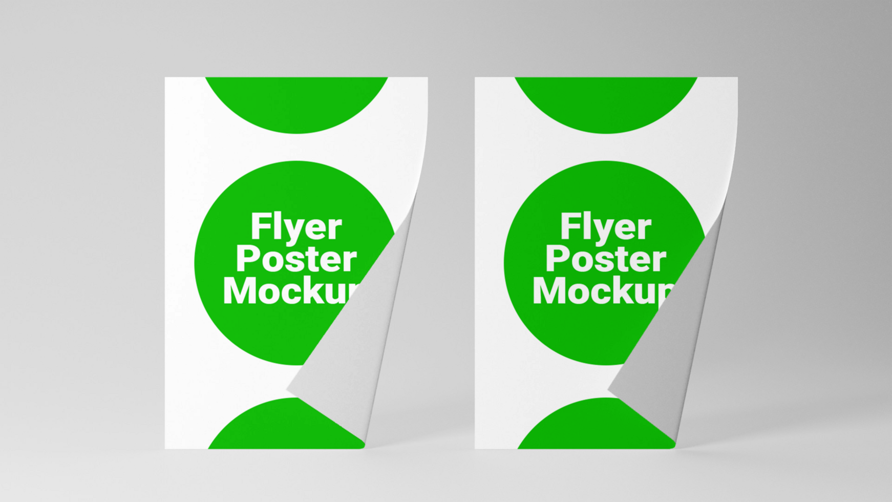 Two green and white paper roll up posters mockup psd
