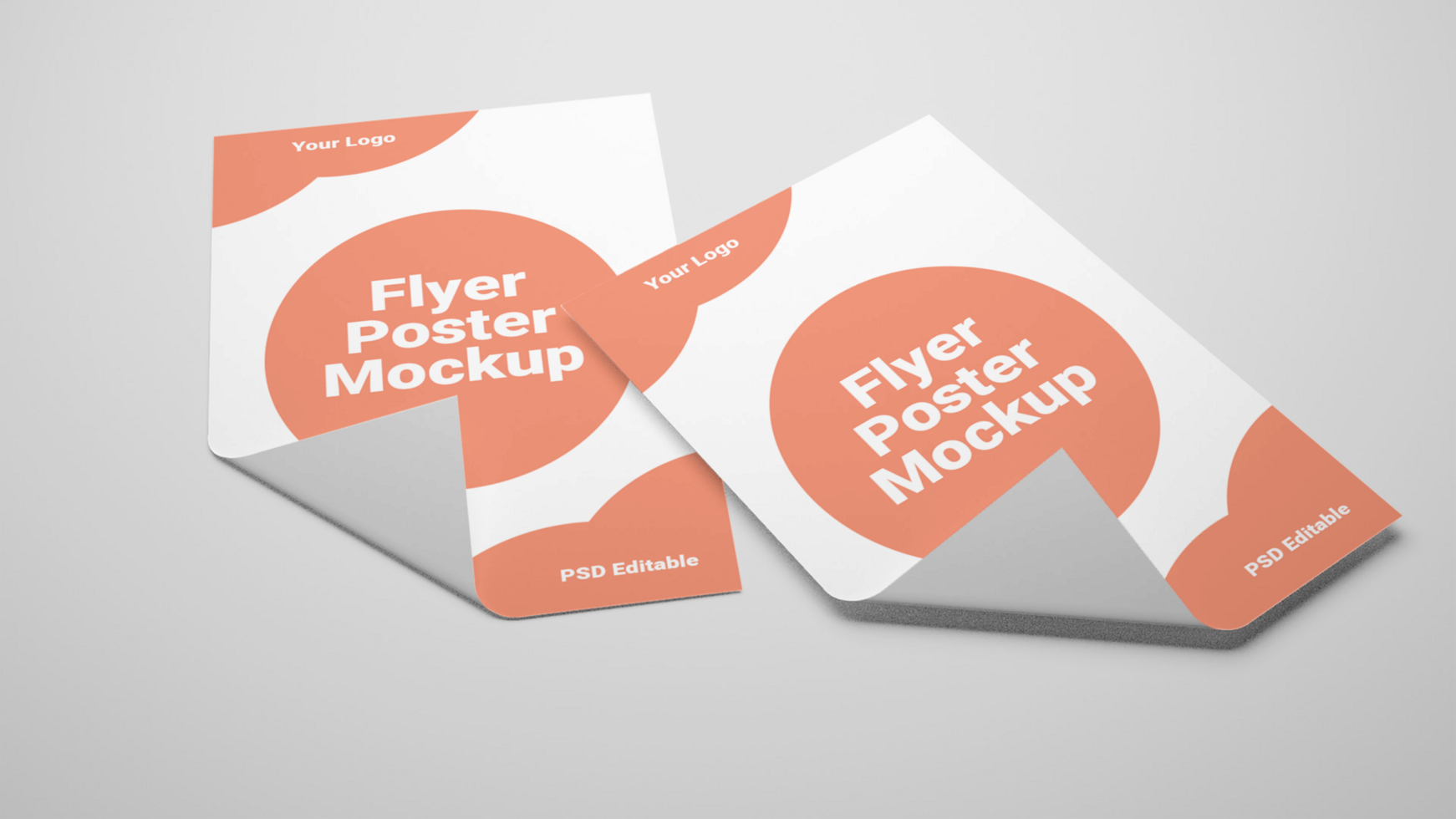 Two folded paper flyers with a mockup of a flyer psd