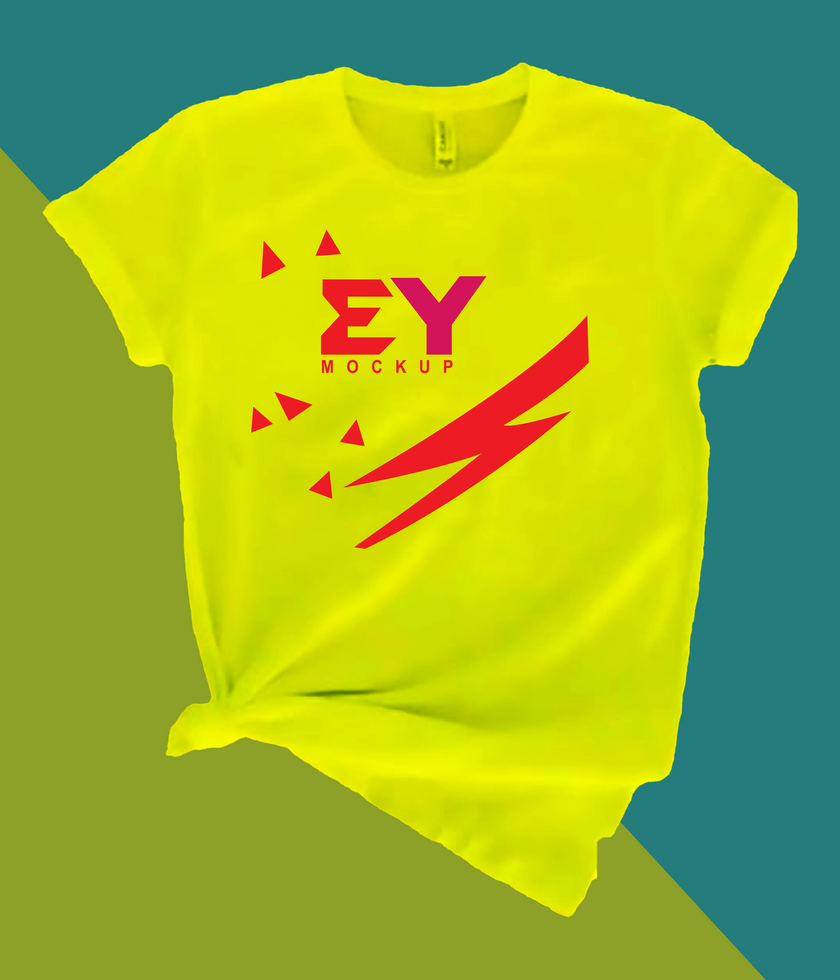 Yellow T-shirt Mockup with Red Graphic Design psd