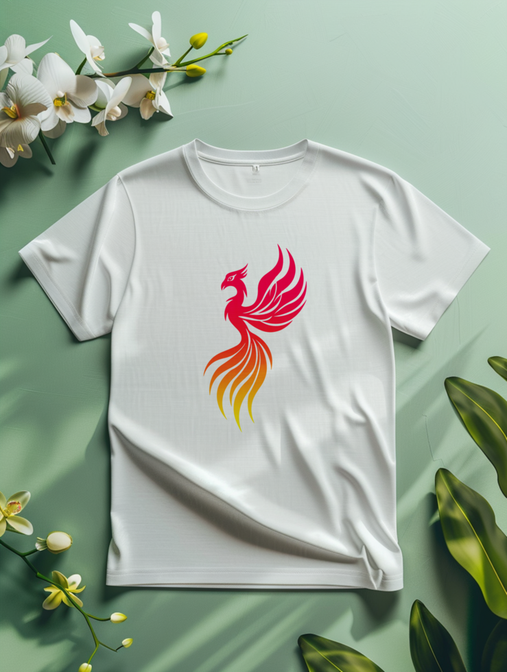 Elegant White T-Shirt with Bold Green and Red Symbol psd
