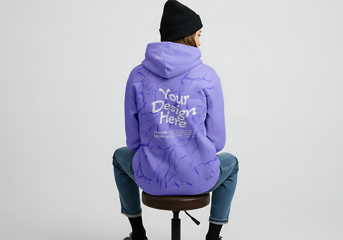 hoodie mockup with back view model in studio psd