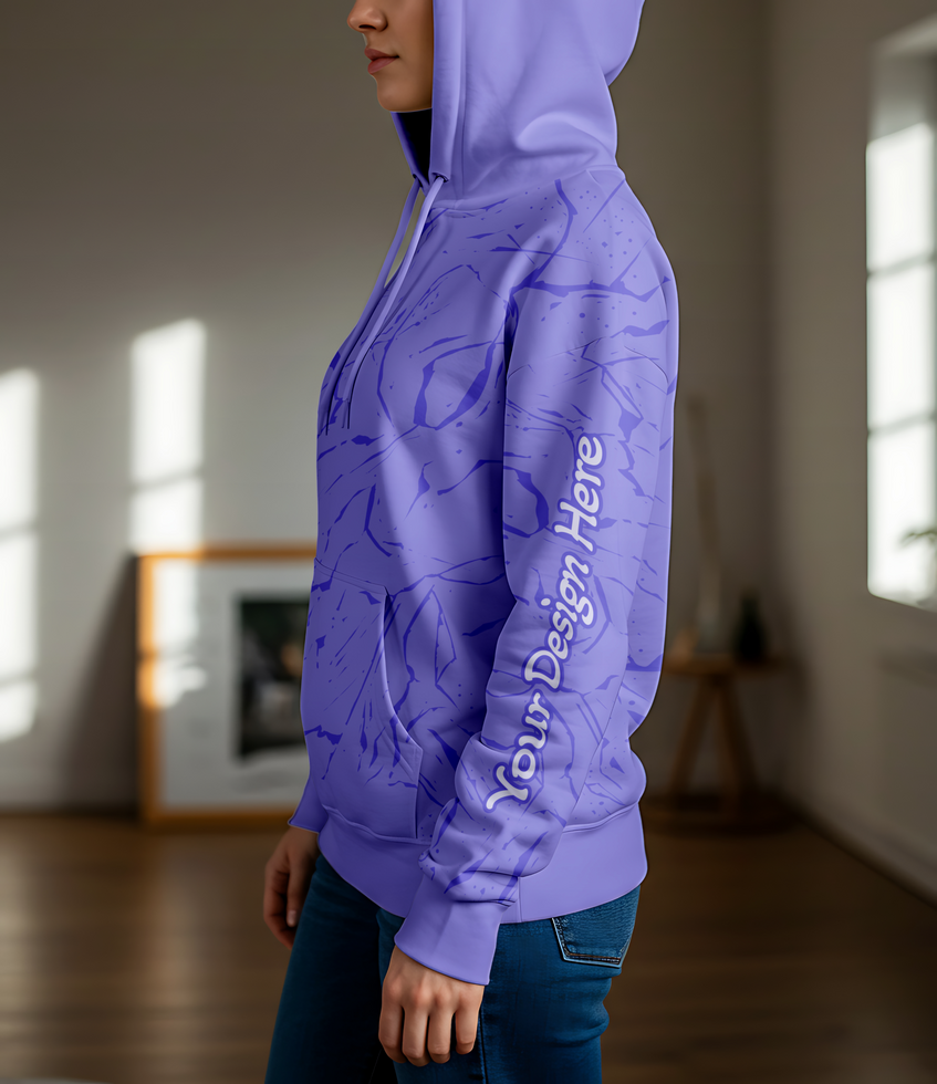 women hoodie mockup with Side view model psd