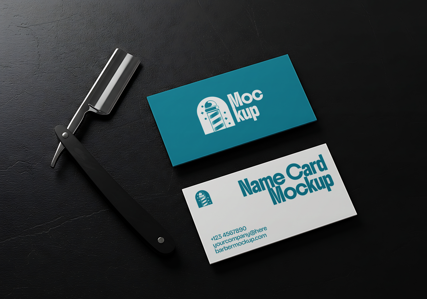 Name Card barbershop branding tool mockup psd