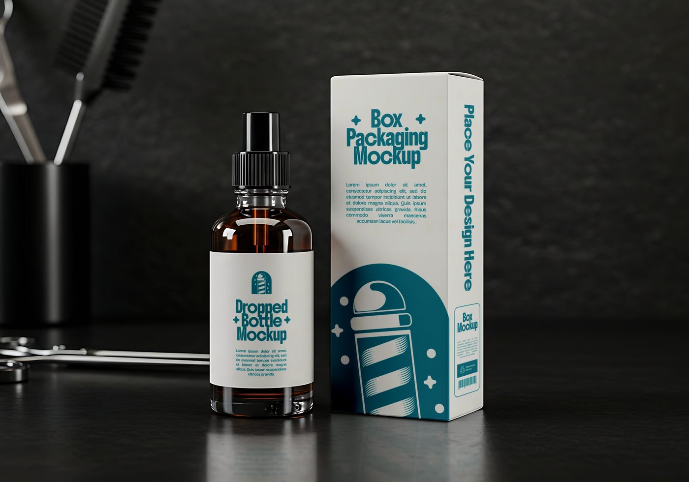 Drop Bottle barbershop branding tool mockup psd