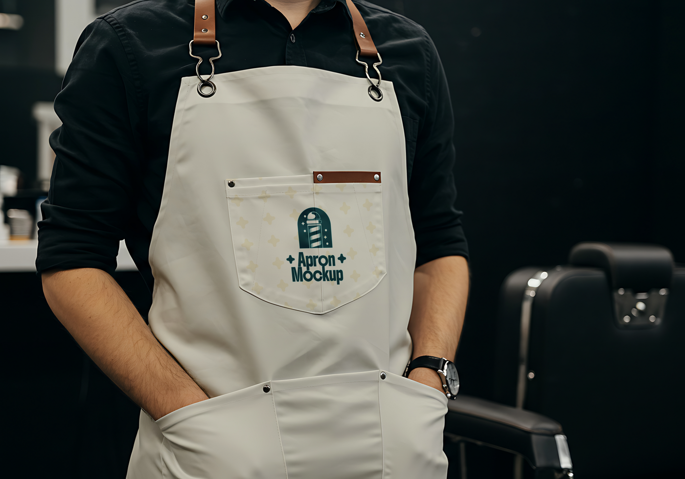 Apron barbershop branding tool mockup psd