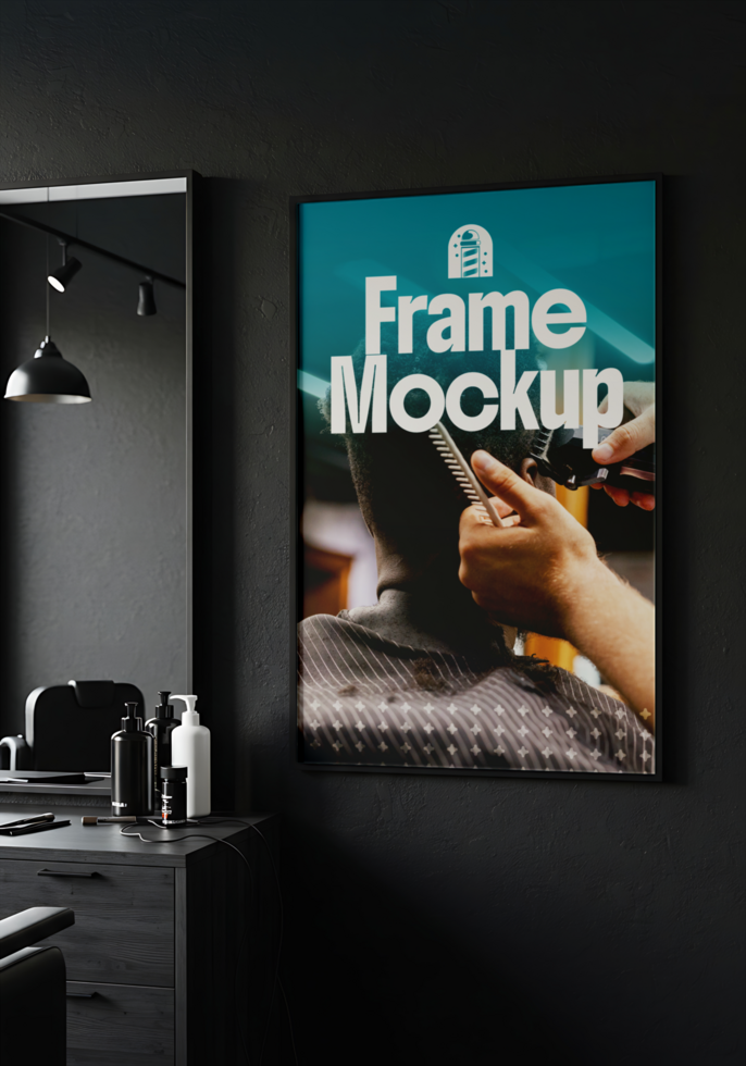 frame barbershop branding tool mockup psd