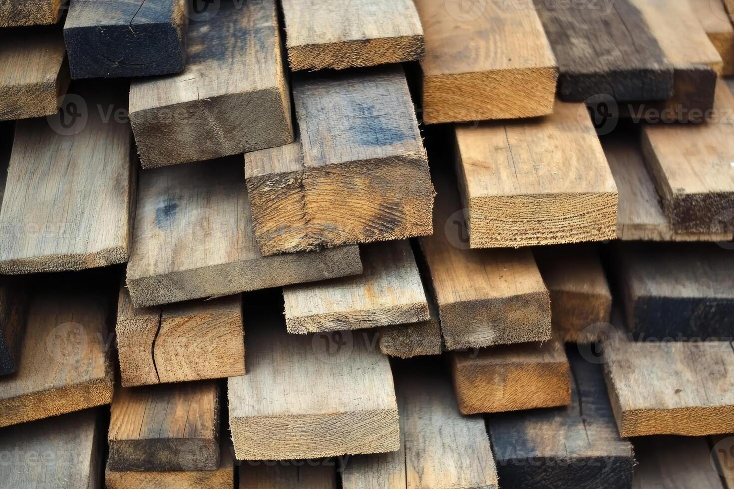 Stack of wooden planks with natural grain patterns. Neural network photo