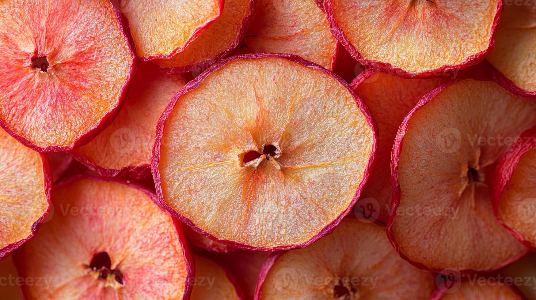 Dried apple slices arranged in layers showcasing vibrant colors and textures prepared for healthy snacking or cooking photo