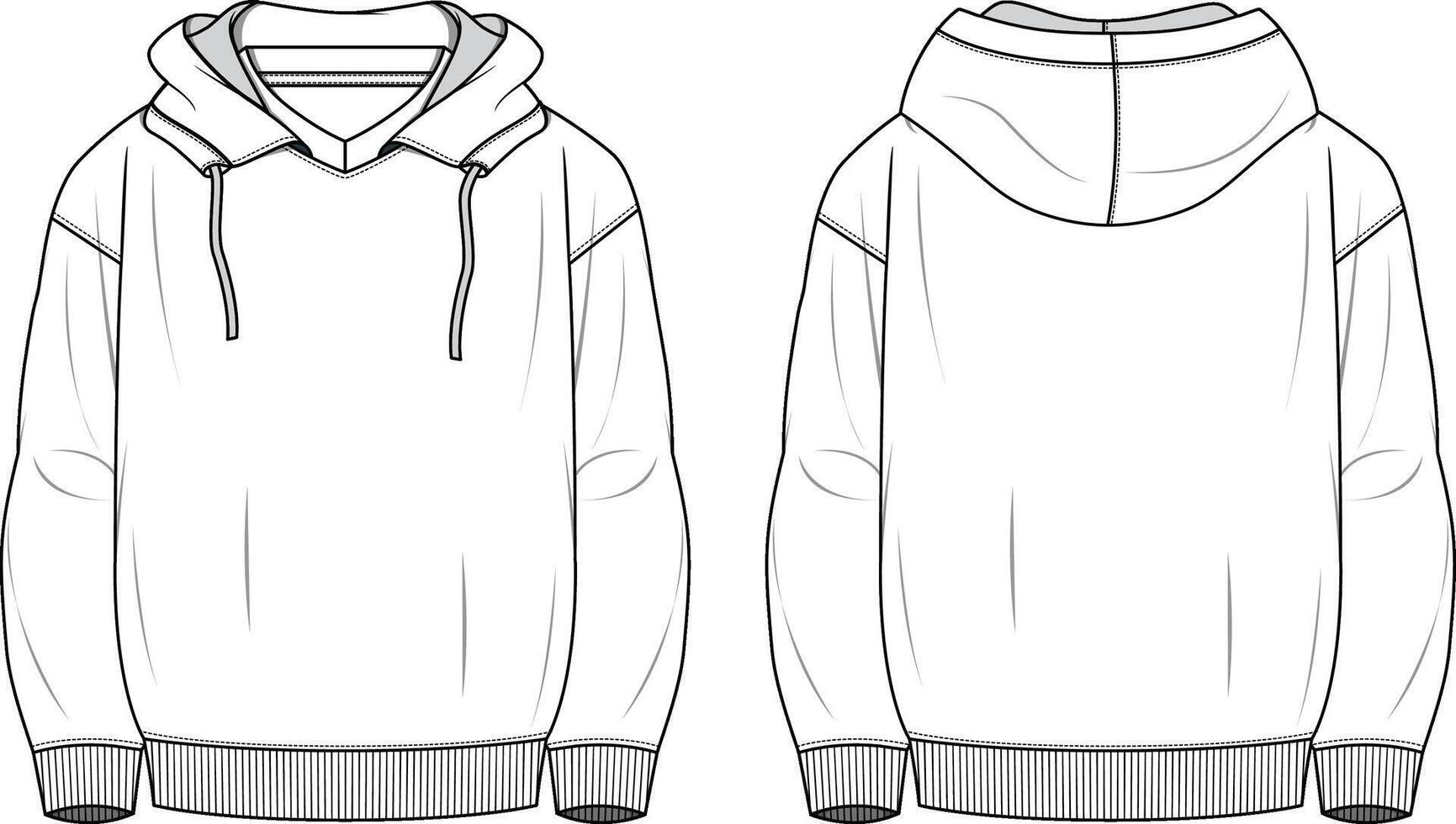 MEN AND BOYS HOODIE AND JACKETS WITHOUT POCKETS. Technical Fashion Illustration Flat Apparel Template Front, Back. vector