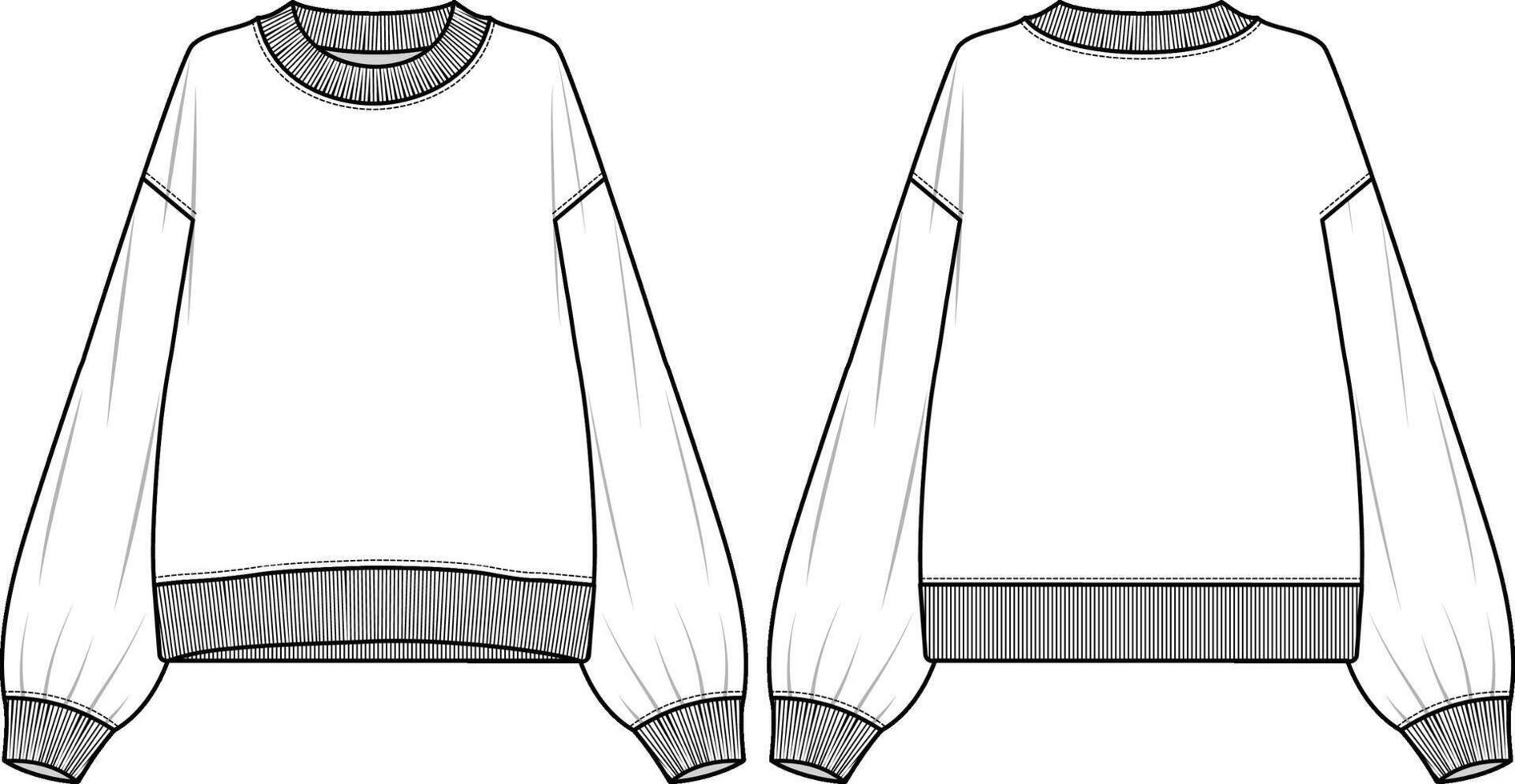 Women's sweatshirt Technical Fashion Illustration. Flat sketch template front and back with long sleeves. vector