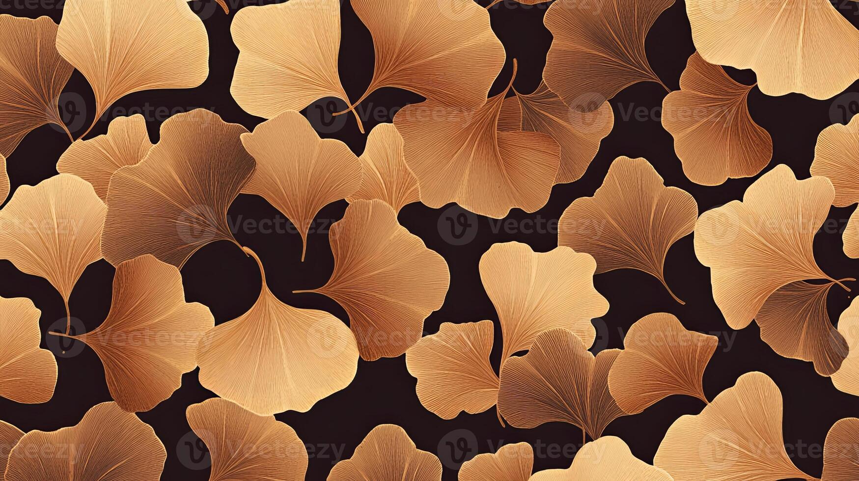 Elegant pattern of ginkgo leaves in golden tones on a dark background showcasing nature's intricate beauty and artistic flair photo