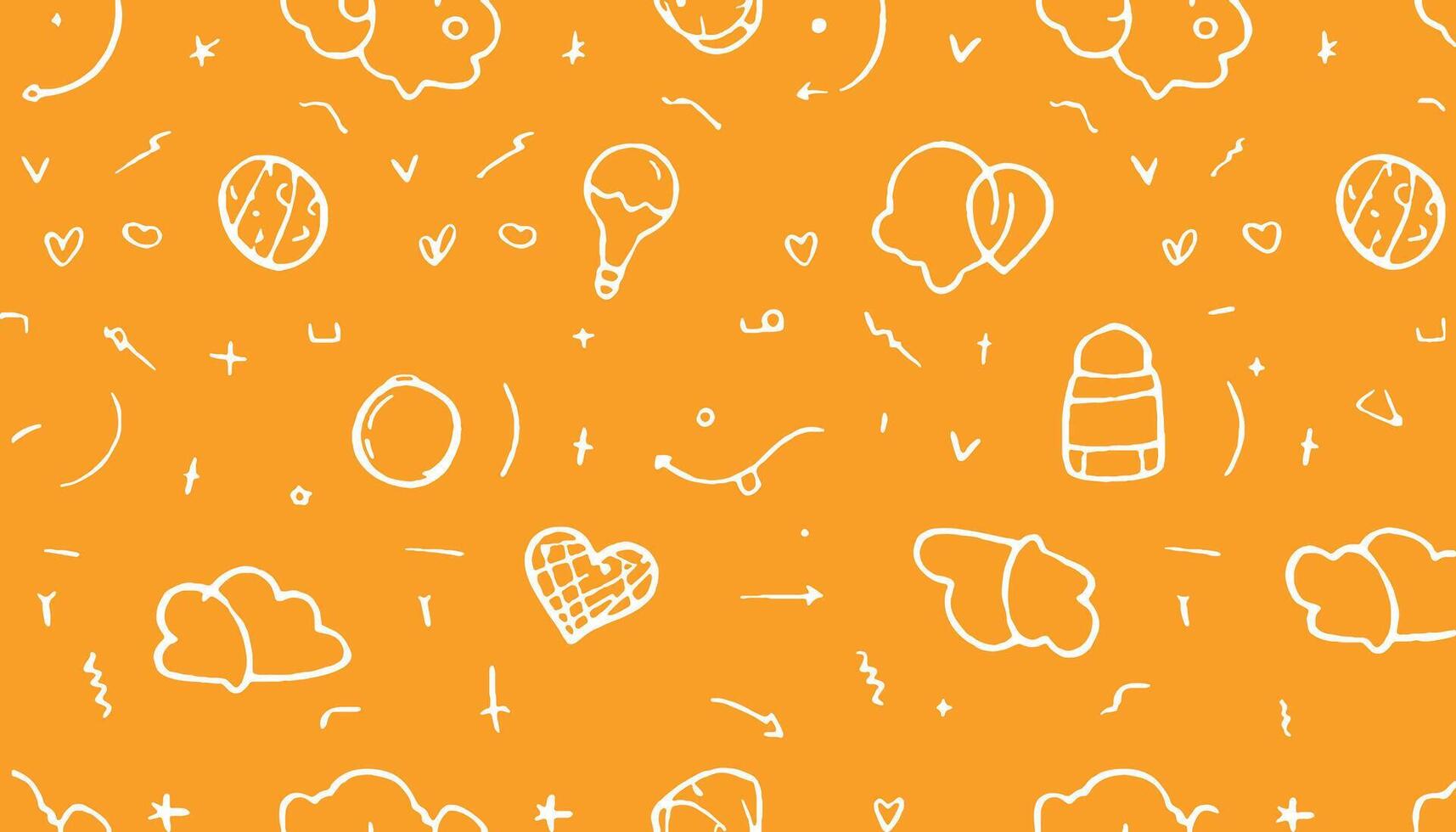 Seamless white doodle pattern with playful lines on a fun orange background, perfect for trendy designs and kids wallpapers vector