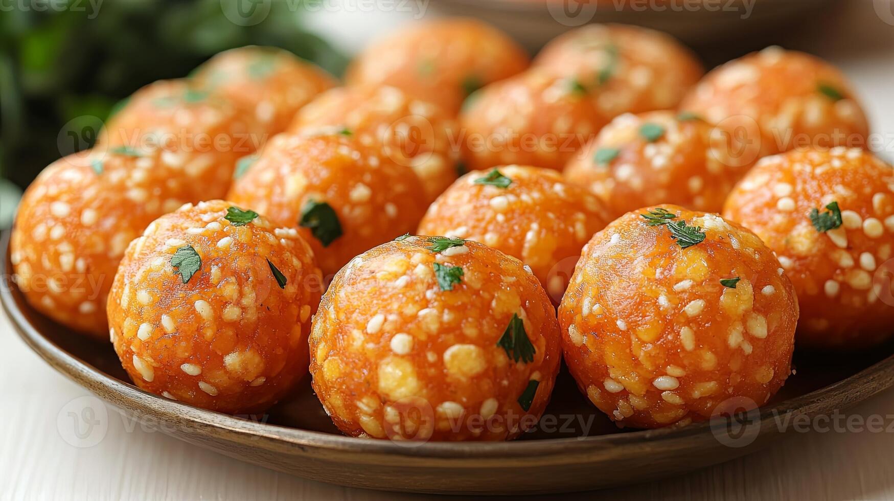 Here is a close up glimpse of scrumptious boondi ladoos beautifully arranged on a platter perfect for the joyous Raksha Bandhan celebrations photo