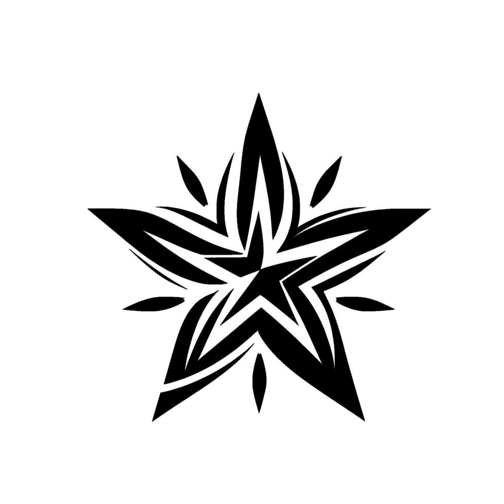 Geometric black star with floral accents on a soft white background, minimalist tattoolike aesthetic vector