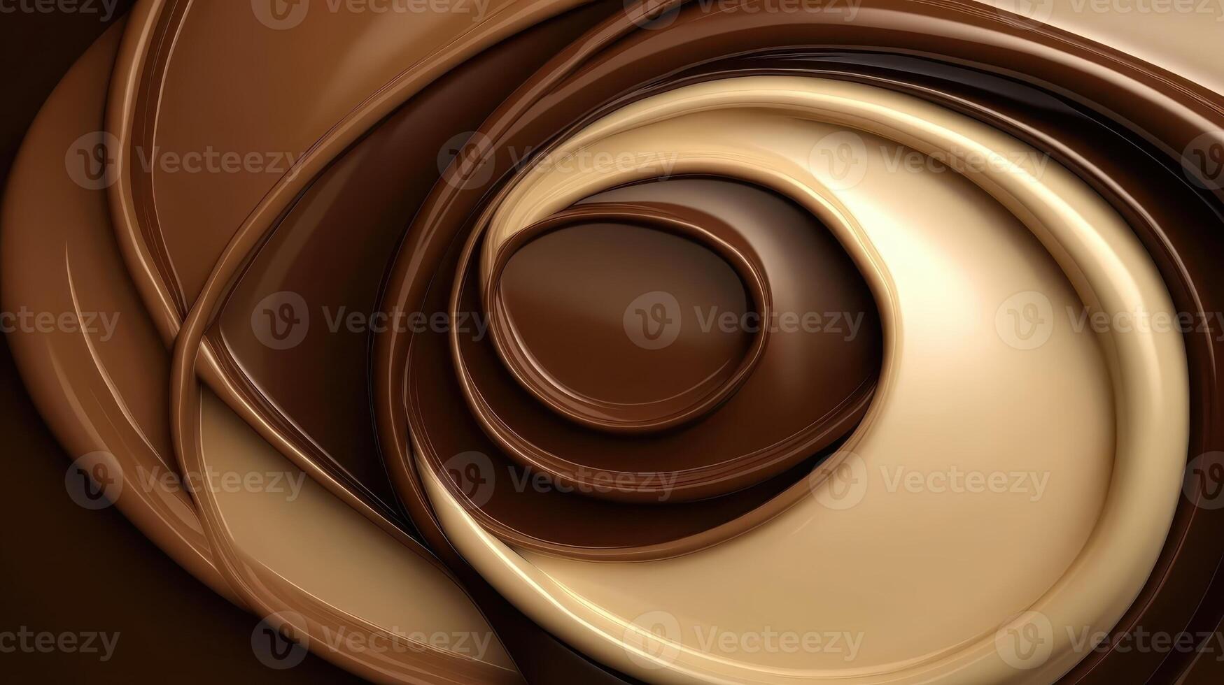 Swirls of rich chocolate and cream create an enticing abstract pattern in a smooth, glossy finish, enhancing the allure of gourmet dessert presentations photo