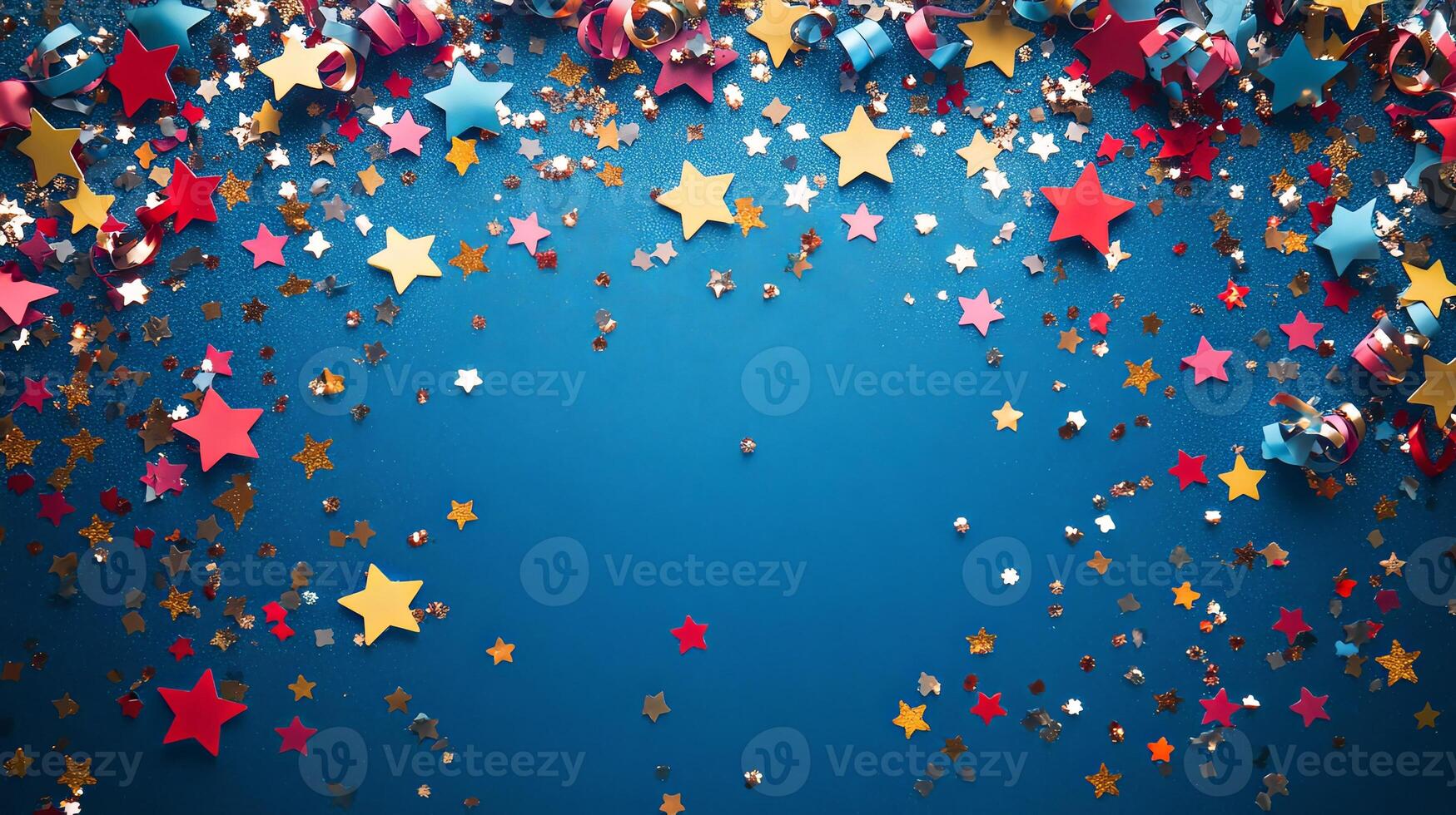 A vibrant array of colorful confetti and shimmering stars photo