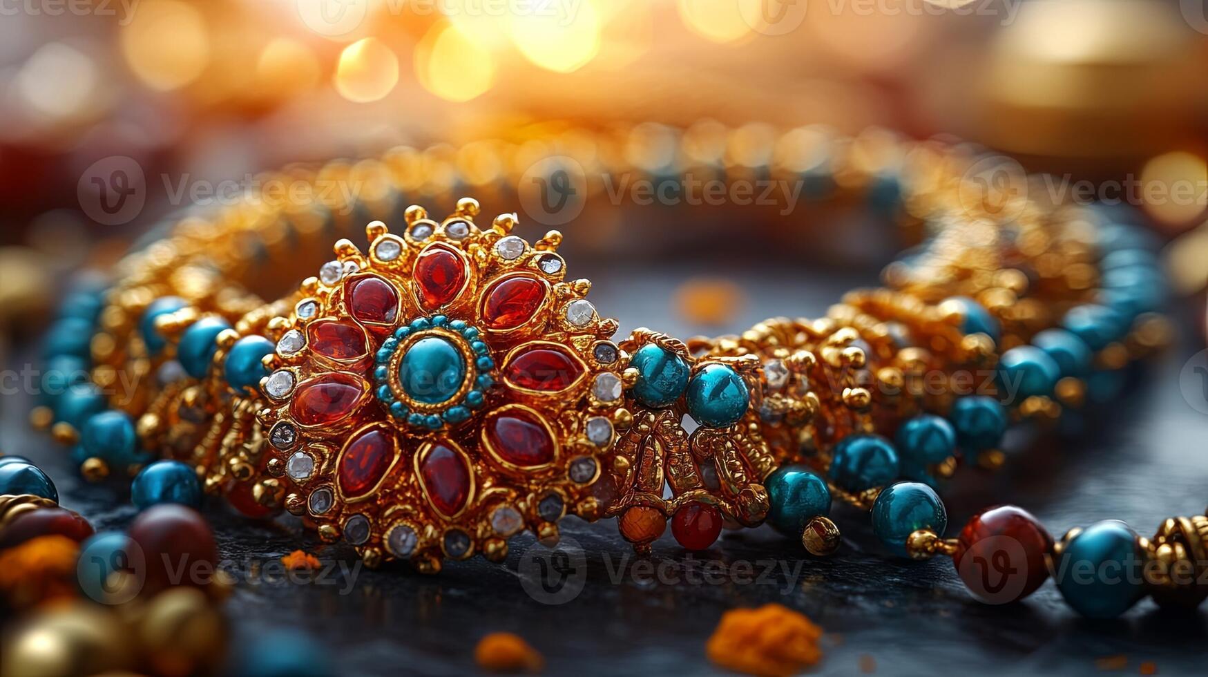 Celebrating Raksha Bandhan with traditional rakhi adorned with vibrant colors and intricate designs during this cherished Indian festival photo