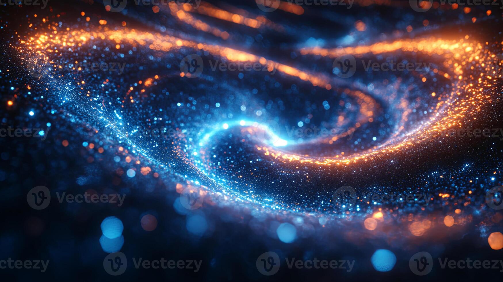 Vibrant cosmic swirl of blue and orange particles creating a mesmerizing galactic scene in deep space photo