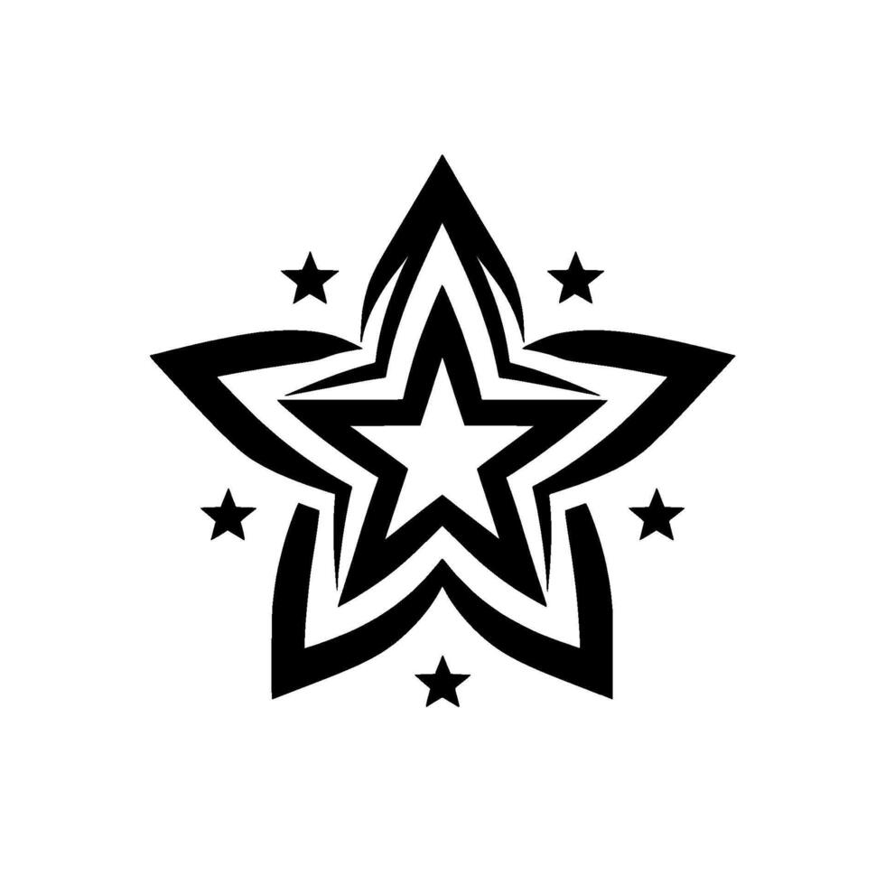 Stylized black and white starburst concentric layered star with embedded smaller stars, presented on a plain white background. vector