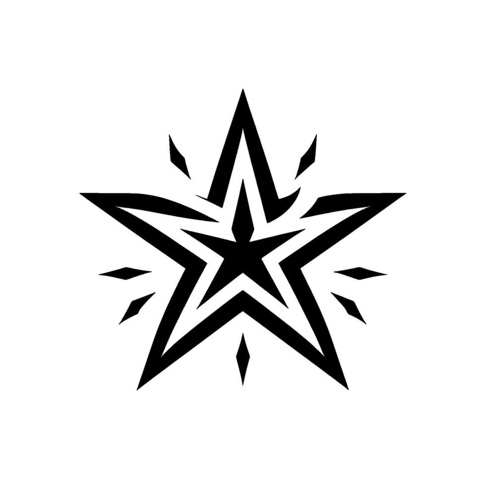 Bold black and white starburst a composition featuring a fivepointed star with geometric line art accents and sparkling rays on a pure white background. vector
