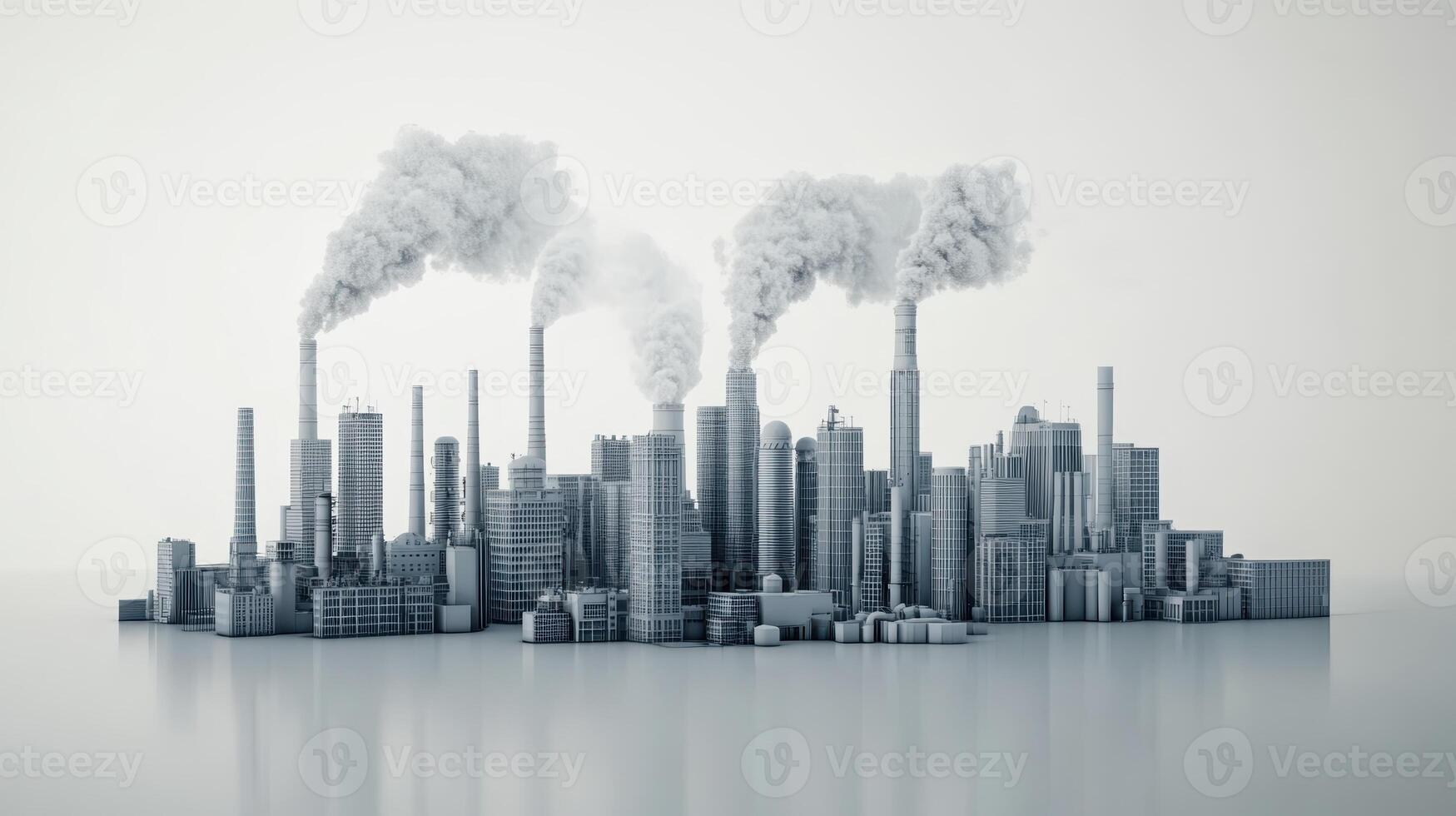 Industrial city skyline with tall smokestacks releasing emissions into the atmosphere during daylight hours photo