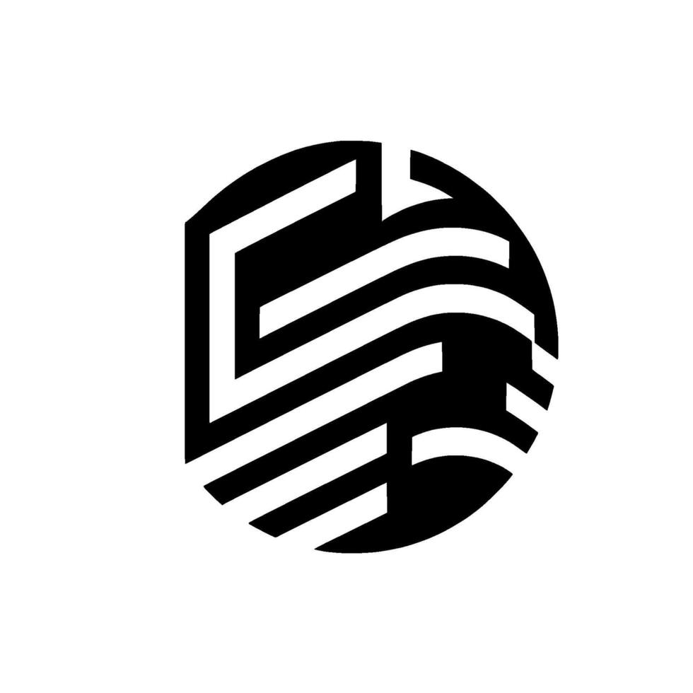 Abstract geometric black and white circular featuring intersecting lines, contrasting light and shadow, on clean white background. vector