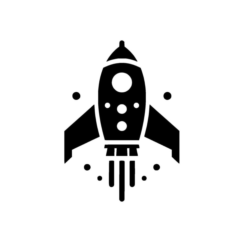 Black and white retro rocket a minimalist illustration of space travel and exploration, silhouetted against a clean white background. vector