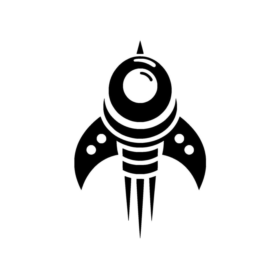 Minimalist rocket a bold black and white illustration of a futuristic spaceship with detailed wing and engine elements. vector