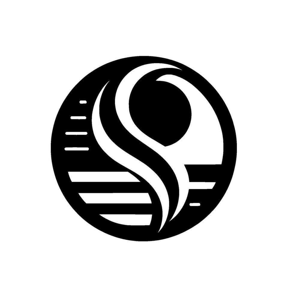 Abstract black and white circular featuring stylized organic forms, lines, and curves, suggesting movement and balance. vector