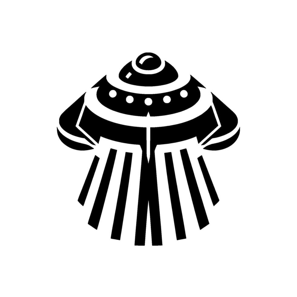 Bold black and white ufo silhouette a geometric featuring a classic flying saucer, symbol of extraterrestrial craft and cosmic mystery. vector