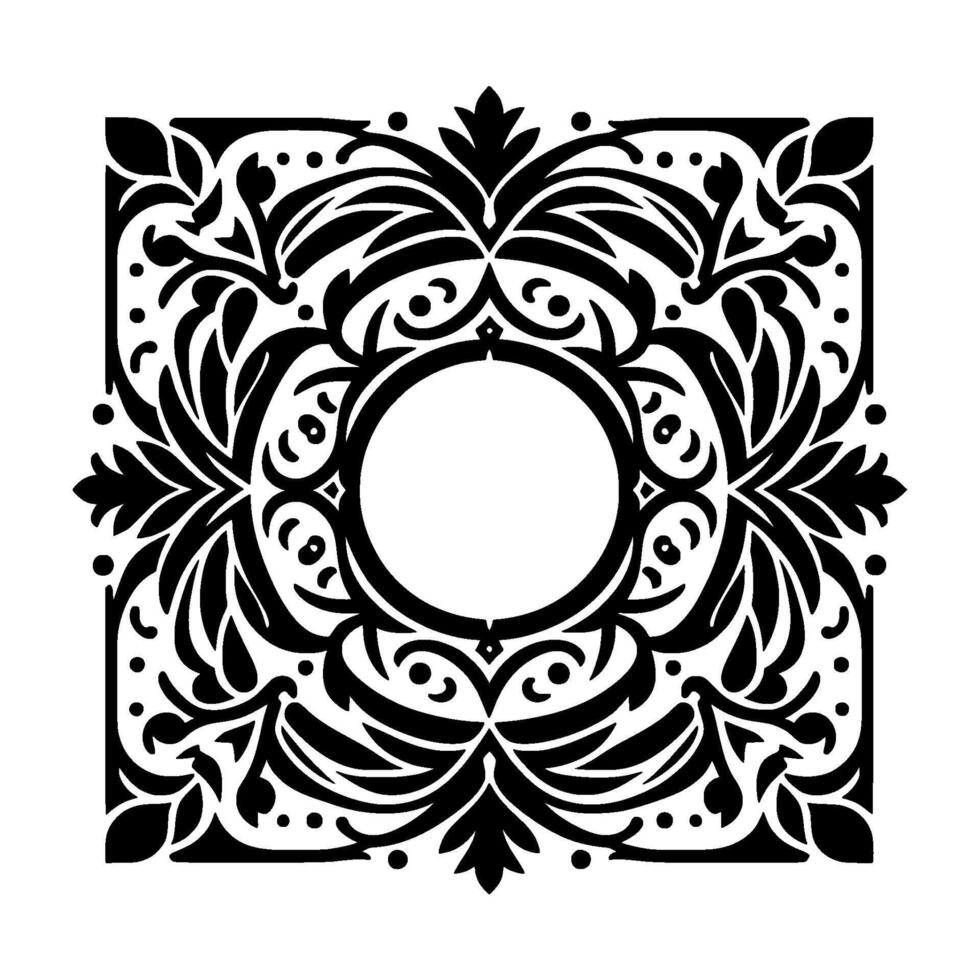 Intricate black and white floral mandala with circular center, symmetric, decorative, and ornamental in style. vector