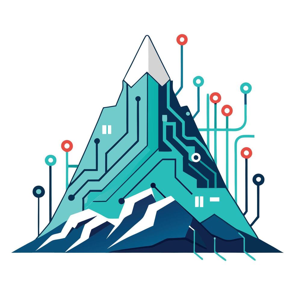 Stylized Mountain Icon with Digital Circuit and Modern Design Elements vector