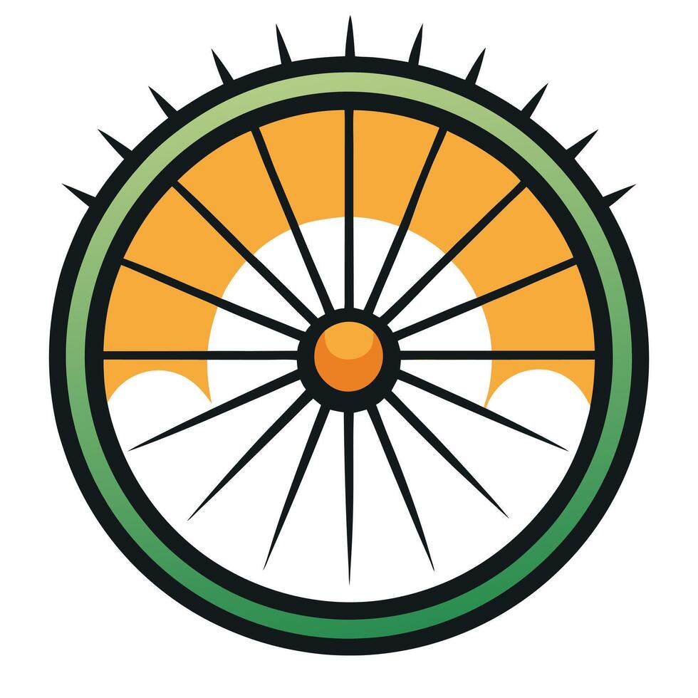 Stylized Bicycle Wheel Icon with Sun and Modern Design Elements vector