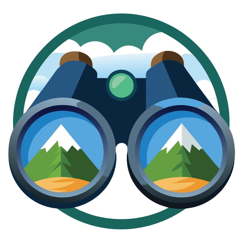 Modern Binoculars Icon with Unique and Creative Mountain Design vector