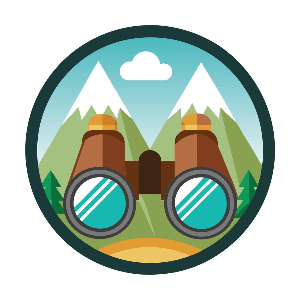 Stylized Binoculars Icon with Mountain and Modern Design Elements vector