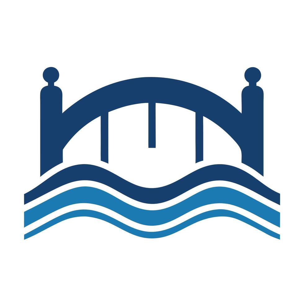 Sleek and Modern Bridge Icon with Futuristic Water Wave Design vector