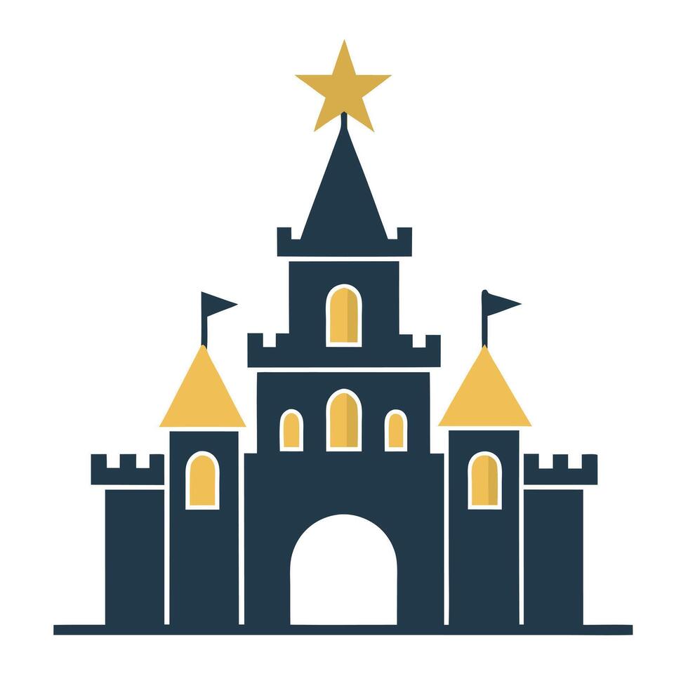 Minimalist Castle Icon with Star and Modern Design Elements vector