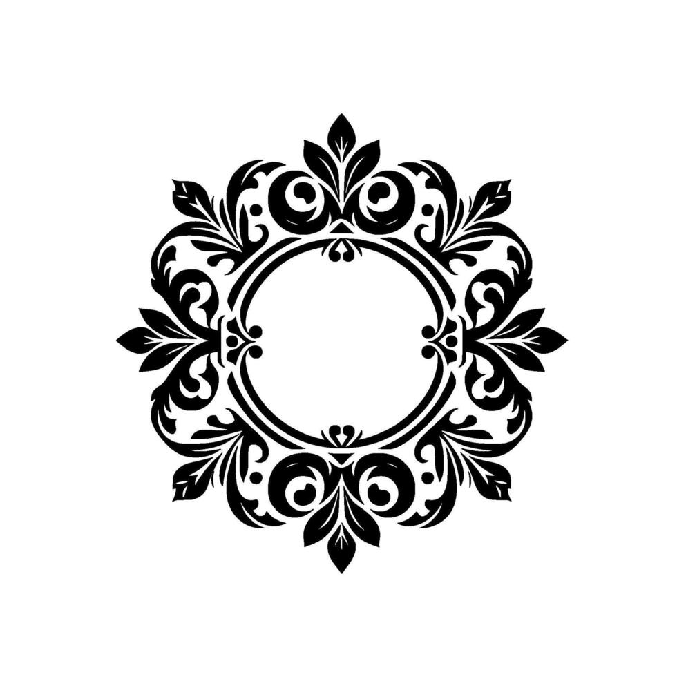 Intricate black and white ornamental circular with leafy and curvilinear elements, perfect for elegant branding. vector