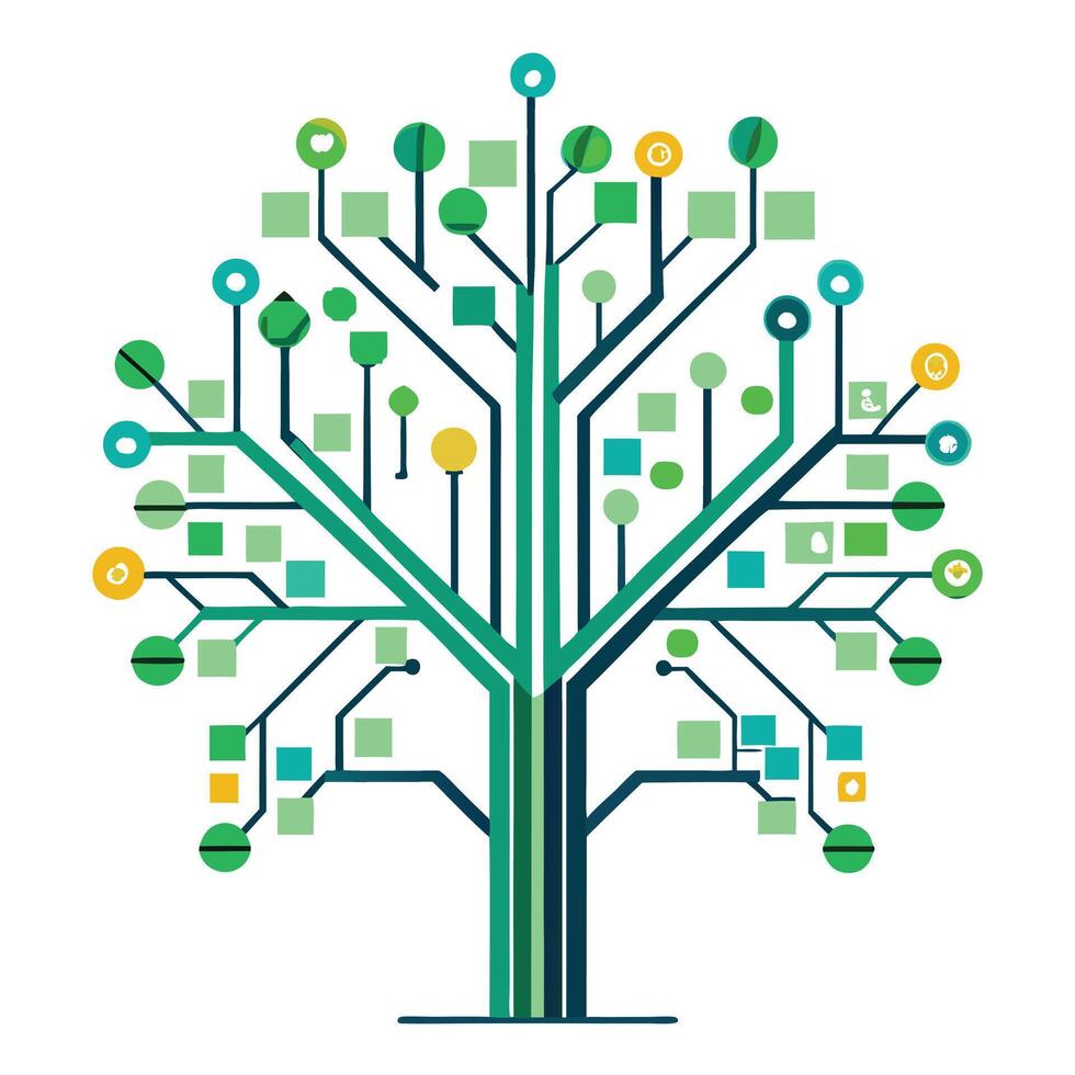 Modern Circuit Tree Icon with Unique and Creative Pixel Leaf Design vector