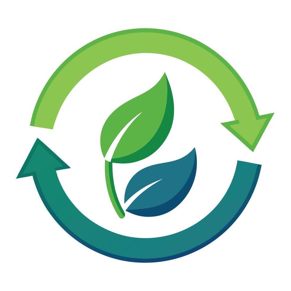 Stylized Circular Arrows Icon with Leaf and Modern Design Elements vector