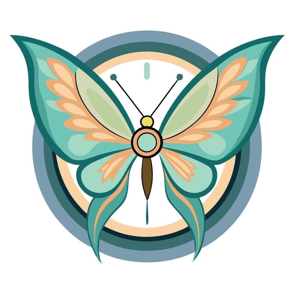 Modern Clock Icon with Unique and Creative Butterfly Wing Design vector