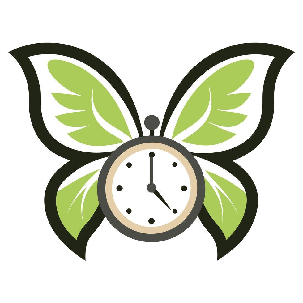 Abstract Clock Icon with Modern and Innovative Butterfly Wing Design vector