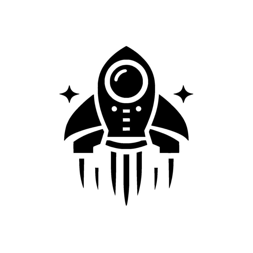 Modern black and white rocket ship with stellar accents and fume trails, on a clean white background, representing space exploration vector