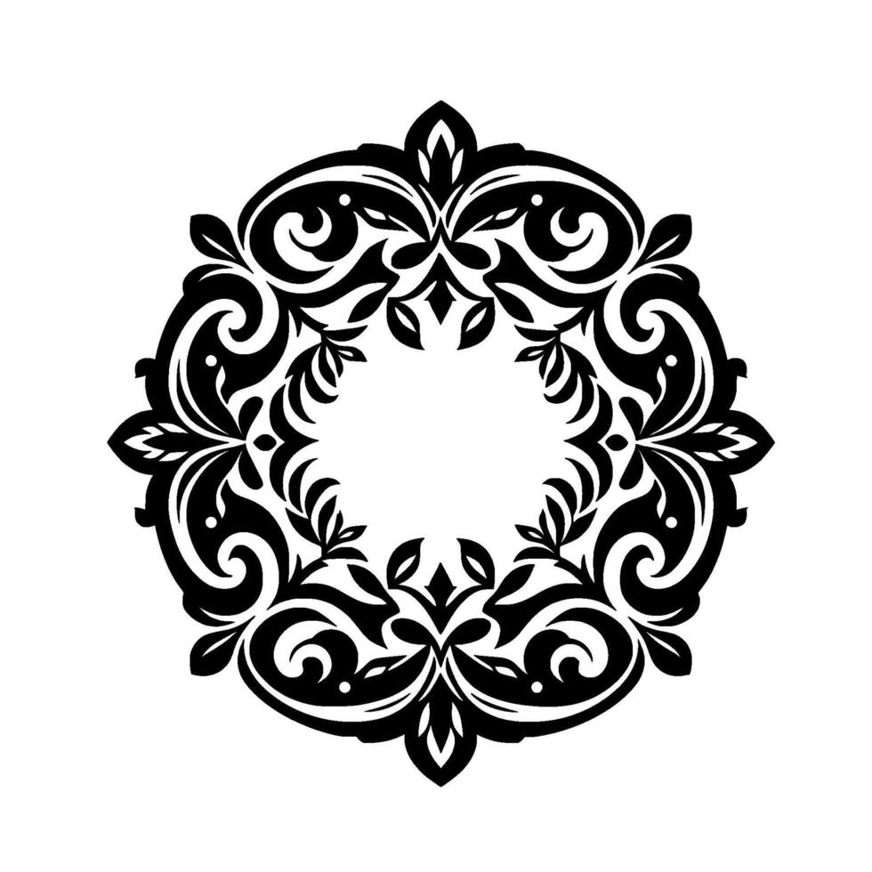 Intricate black and white floral mandala a detailed circular pattern with leaves, swirls, and elegant symmetry on a clean white background. vector