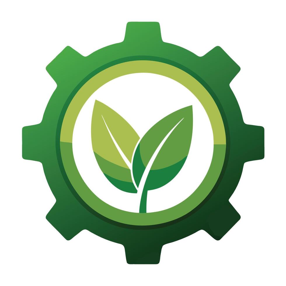 Sleek and Modern Gear Icon with Futuristic Leaf Design vector
