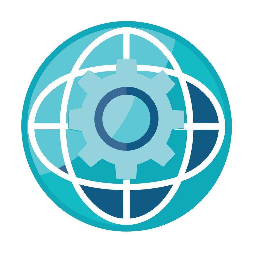 Stylized Globe Icon with Gear and Modern Design Elements vector