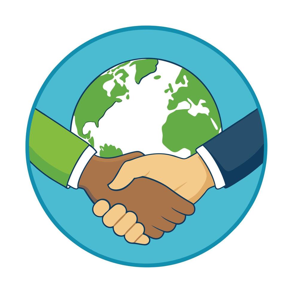 Sleek and Modern Handshake Icon with Futuristic Globe Design vector