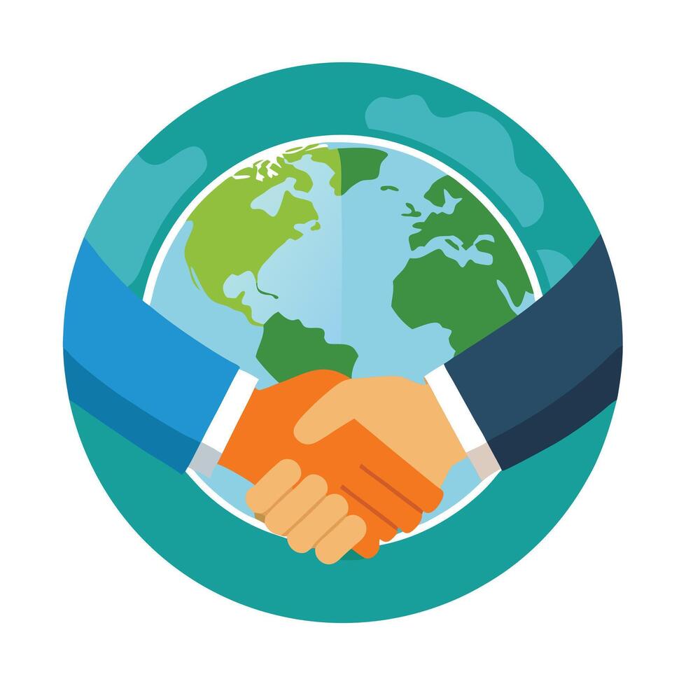 Abstract Handshake Icon with Modern and Innovative Globe Design vector