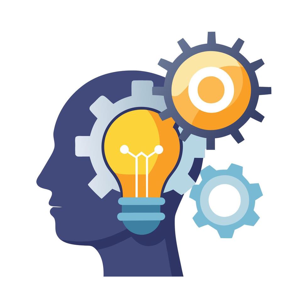 Sleek and Modern Head Icon with Futuristic Gear and Lightbulb Design vector